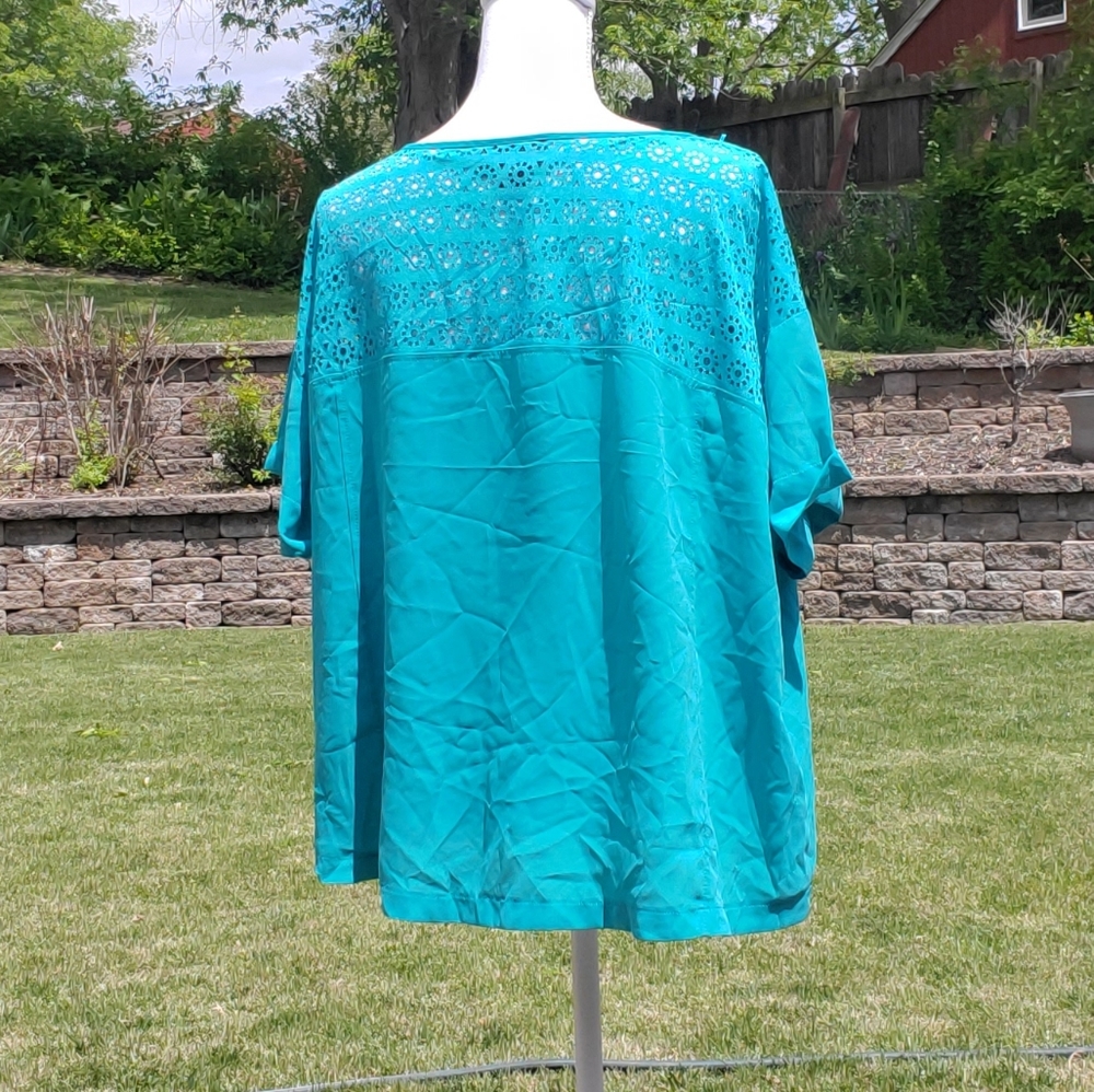 🌟 3 for $15 Deal! 🌟Attention blue green short sleeve blouse XL - Picture 3 of 8